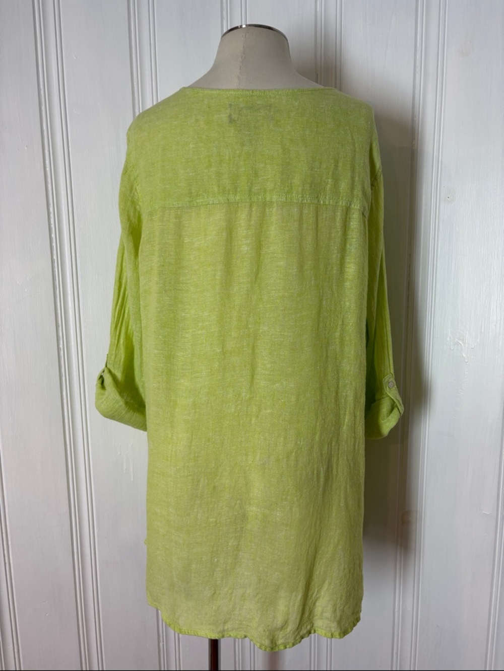 TAHARI 100% Linen Lime Green Button-Up Tunic Blouse - Plus Size 1X - Picture 3 of 6